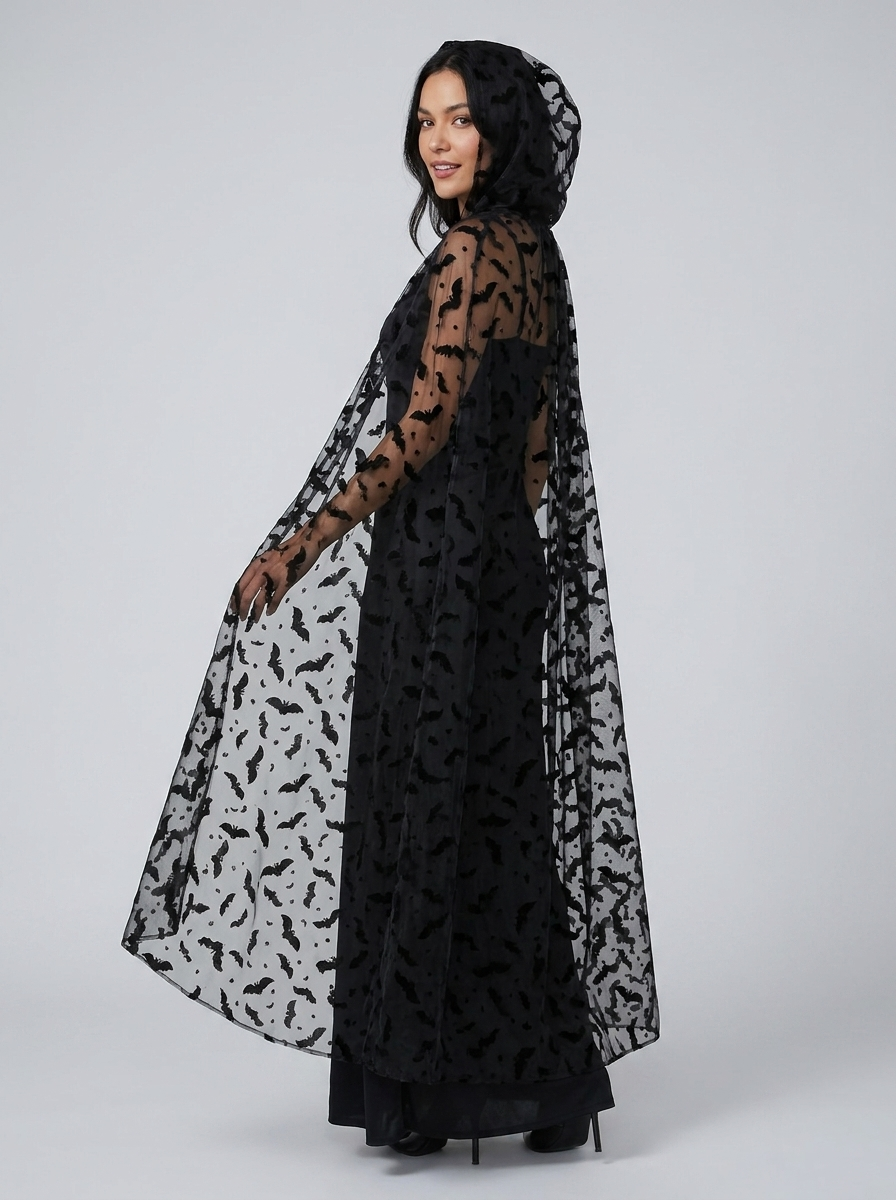 Eleanor | Women's Hooded Cape | Bat Print-Eltrendio