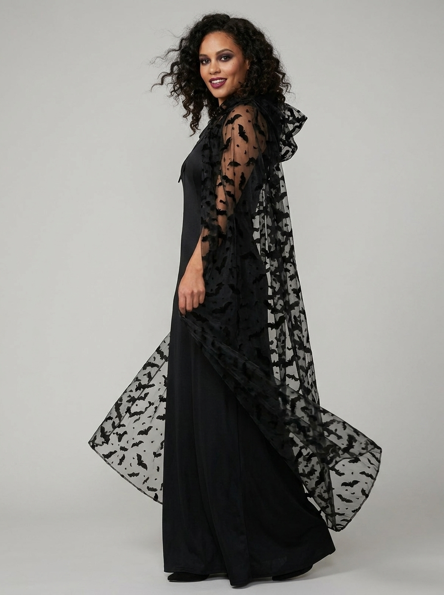 Eleanor | Women's Hooded Cape | Bat Print-Eltrendio