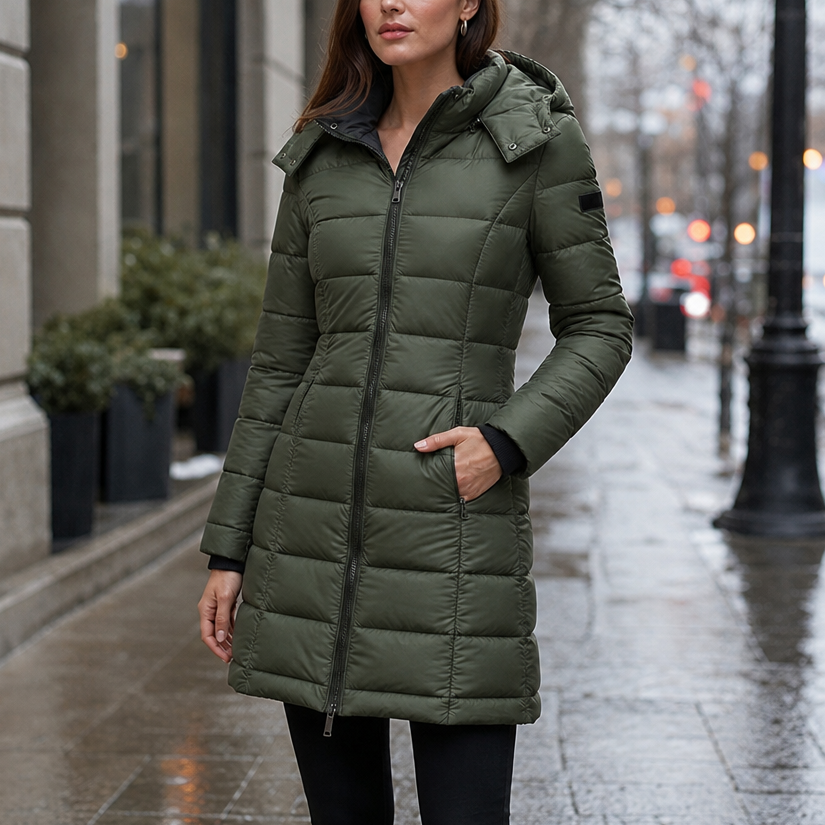 Eleanor | Women's Hooded Puffer Jacket | Longline Quilted · Eltrendio
