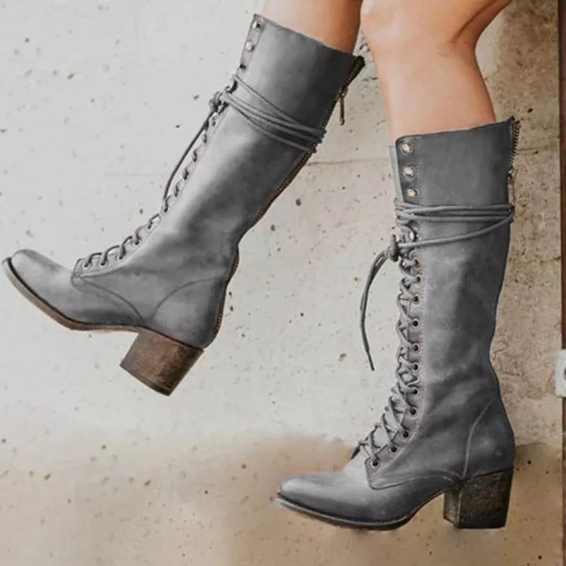 Eleanor | Women's Lace-Up Knee-High Boots | Block Heel · Eltrendio