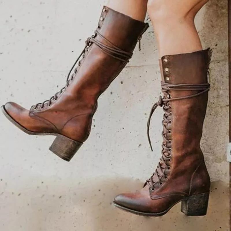 Eleanor | Women's Lace-Up Knee-High Boots | Block Heel · Eltrendio