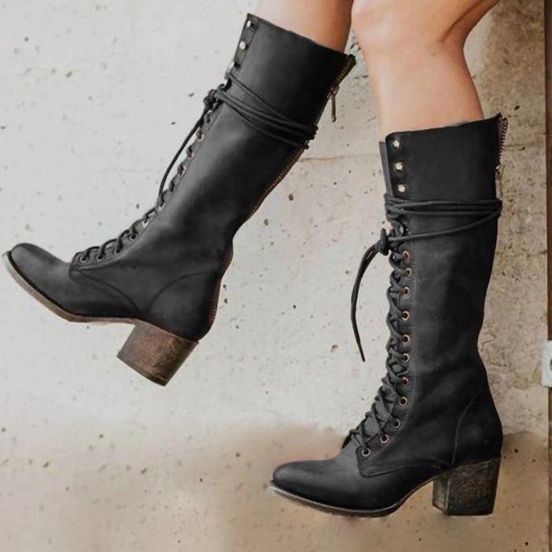 Eleanor | Women's Lace-Up Knee-High Boots | Block Heel · Eltrendio