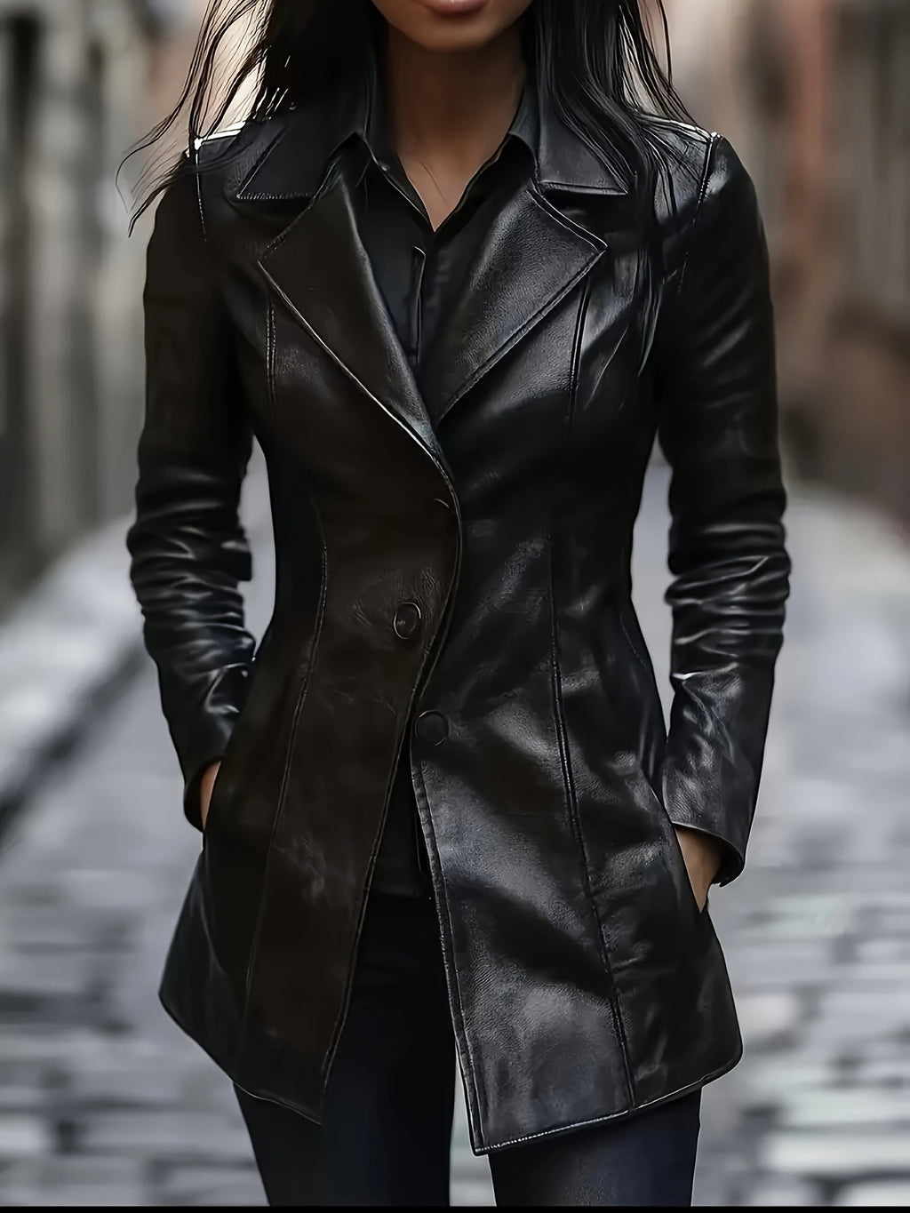 Eleanor | Women's Lapel Coat | Faux Leather · Eltrendio