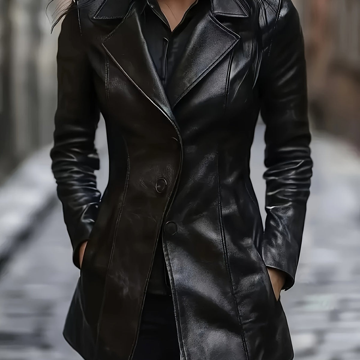 Eleanor | Women's Lapel Coat | Faux Leather · Eltrendio