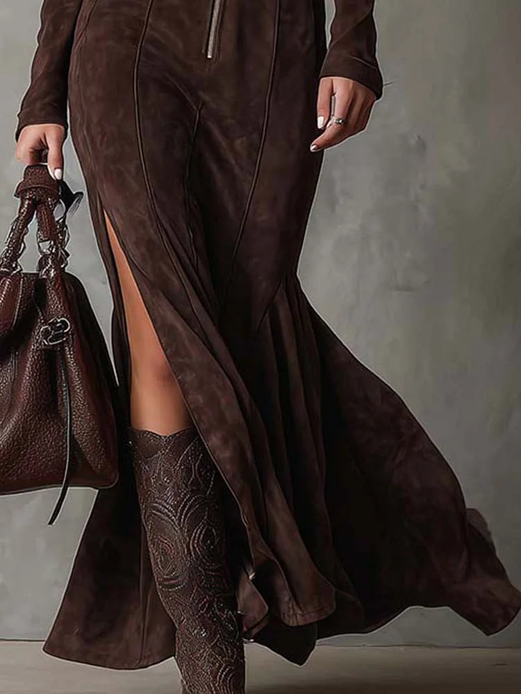 Eleanor | Women's Long-Sleeve Maxi Dress | Zip-Front · Eltrendio