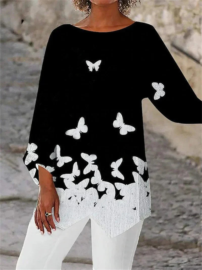 Eleanor | Women's Long-Sleeve Tunic Top | Butterfly Print · Eltrendio