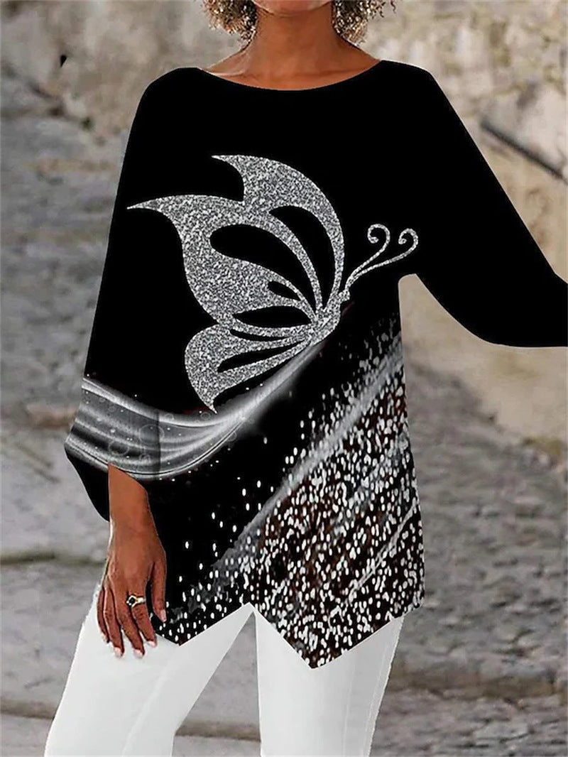 Eleanor | Women's Long-Sleeve Tunic Top | Butterfly Print · Eltrendio