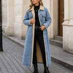 Eleanor | Women's Longline Denim Coat | Sherpa-Lined · Eltrendio