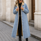 Eleanor | Women's Longline Denim Coat | Sherpa-Lined · Eltrendio