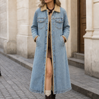 Eleanor | Women's Longline Denim Coat | Sherpa-Lined · Eltrendio
