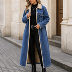 Eleanor | Women's Longline Denim Coat | Sherpa-Lined · Eltrendio