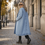 Eleanor | Women's Longline Denim Coat | Sherpa-Lined · Eltrendio