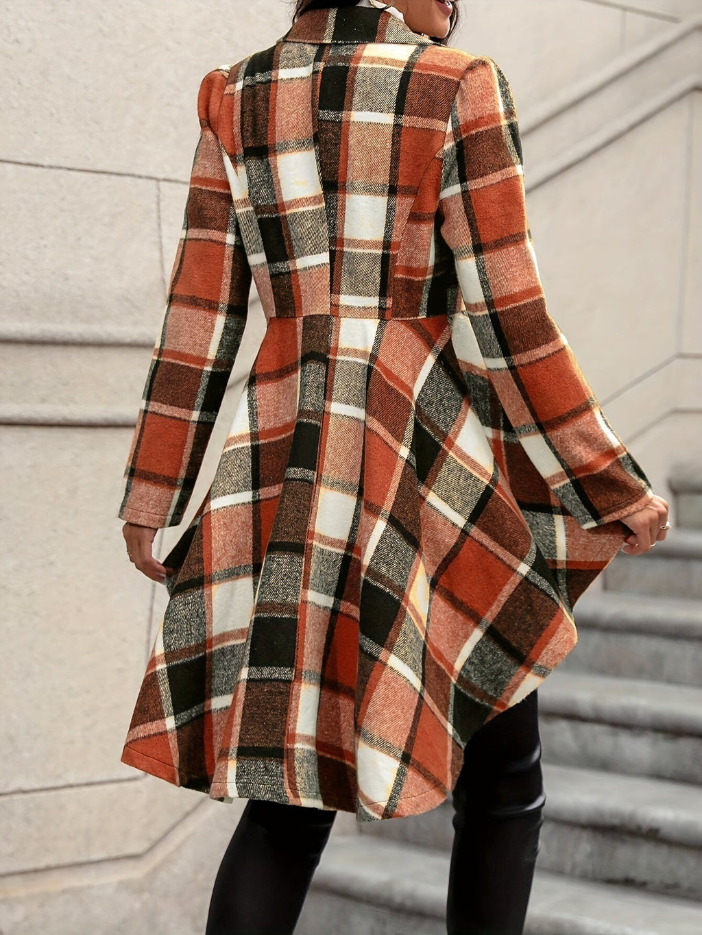 Eleanor | Women's Plaid Open-Front Jacket | Flared Hem · Eltrendio