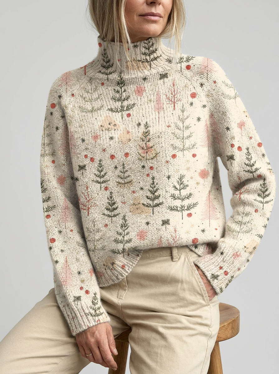 Eleanor | Women's Turtleneck Jumper | Christmas Tree Print · Eltrendio