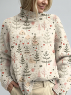 Eleanor | Women's Turtleneck Jumper | Christmas Tree Print · Eltrendio