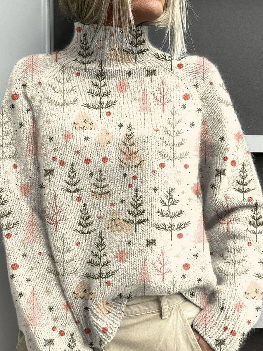 Eleanor | Women's Turtleneck Jumper | Christmas Tree Print · Eltrendio