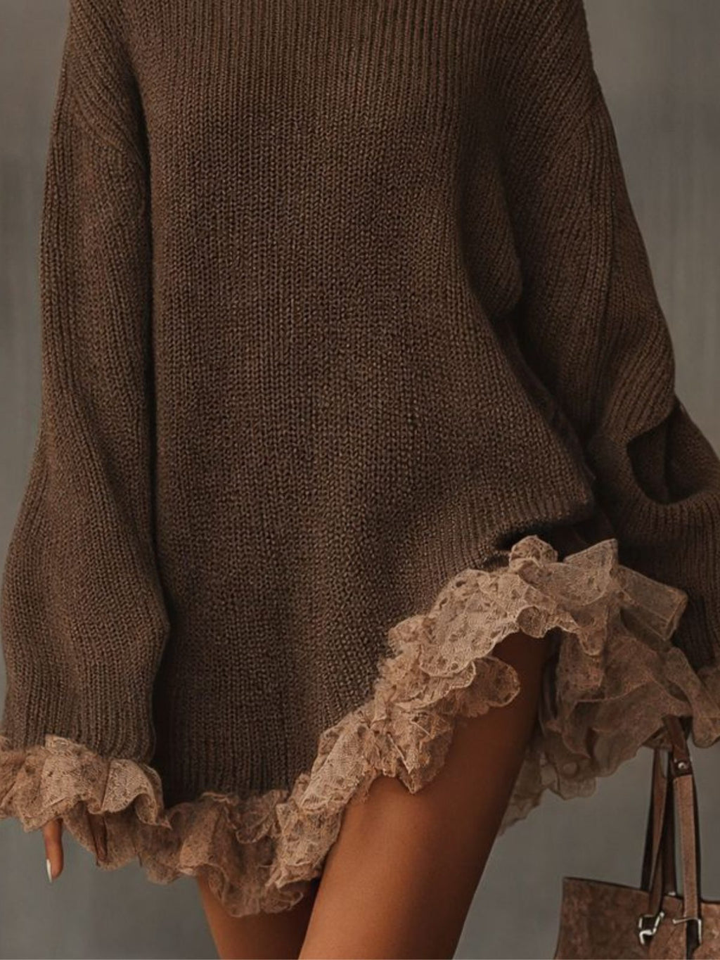 Eleanor | Women's Turtleneck Jumper Dress | Lace Hem · Eltrendio
