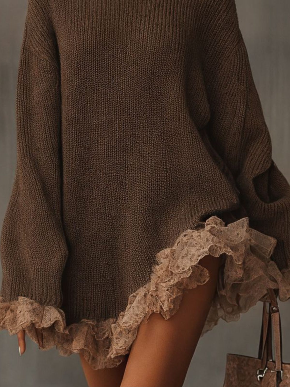 Eleanor | Women's Turtleneck Jumper Dress | Lace Hem · Eltrendio