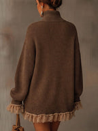 Eleanor | Women's Turtleneck Jumper Dress | Lace Hem · Eltrendio