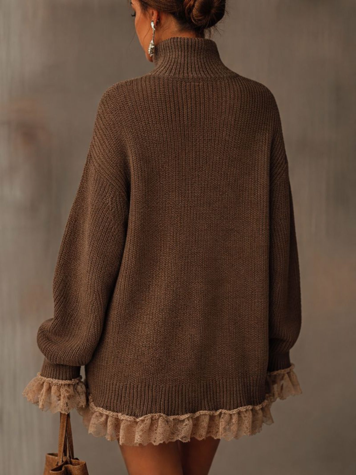 Eleanor | Women's Turtleneck Jumper Dress | Lace Hem · Eltrendio