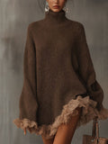 Eleanor | Women's Turtleneck Jumper Dress | Lace Hem · Eltrendio