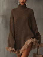 Eleanor | Women's Turtleneck Jumper Dress | Lace Hem · Eltrendio