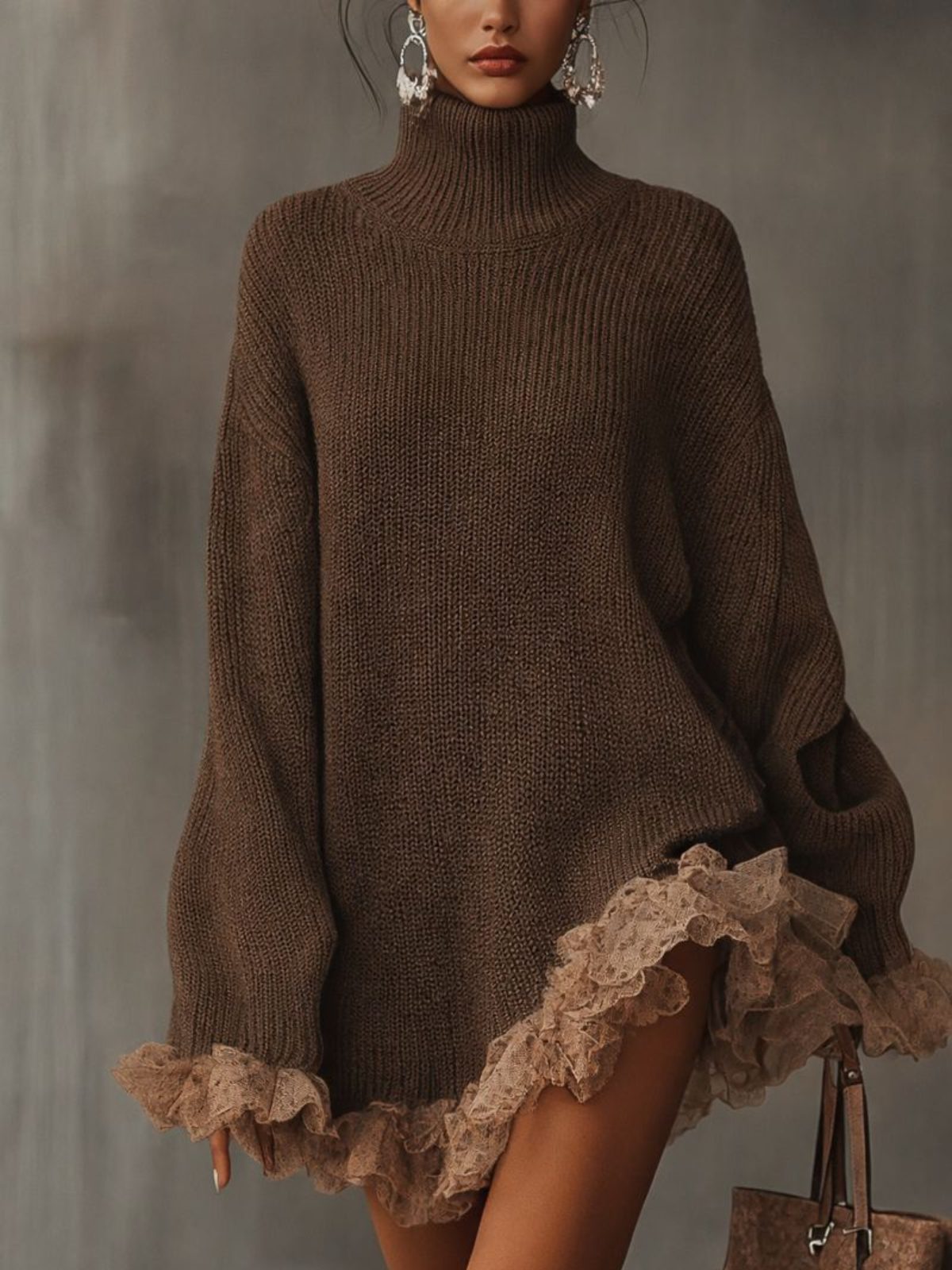 Eleanor | Women's Turtleneck Jumper Dress | Lace Hem · Eltrendio