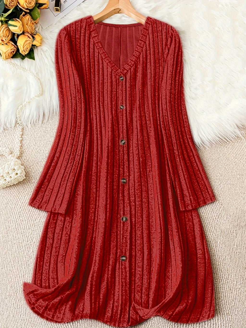 Eleanor | Women's V-Neck Dress | Button Front · Eltrendio