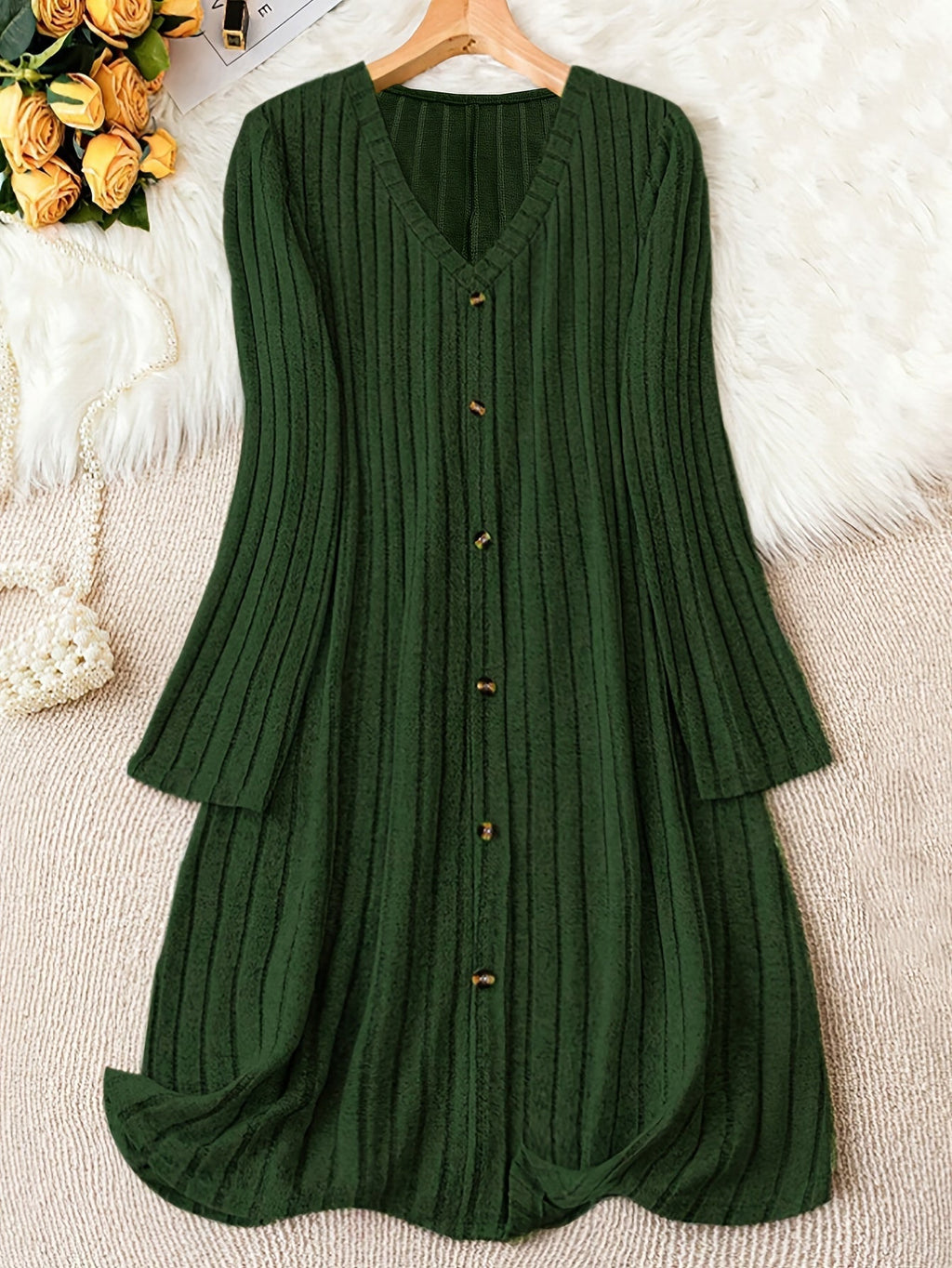 Eleanor | Women's V-Neck Dress | Button Front · Eltrendio