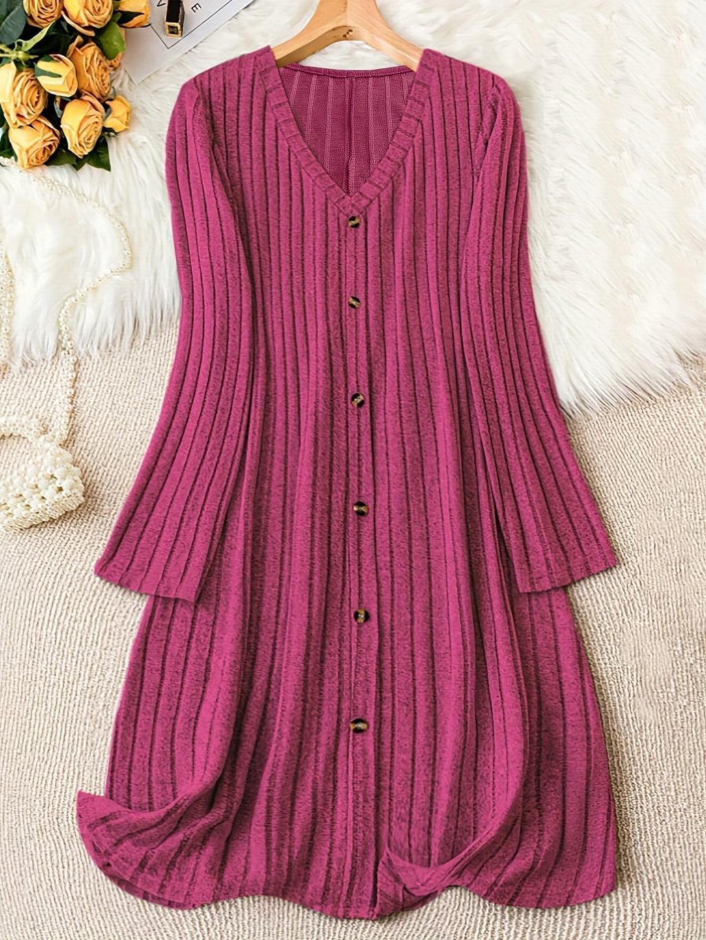 Eleanor | Women's V-Neck Dress | Button Front · Eltrendio