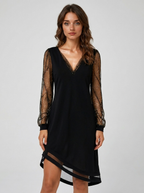 Eleanor | Women's V-Neck Party Dress | Sequin Sleeves-Eltrendio
