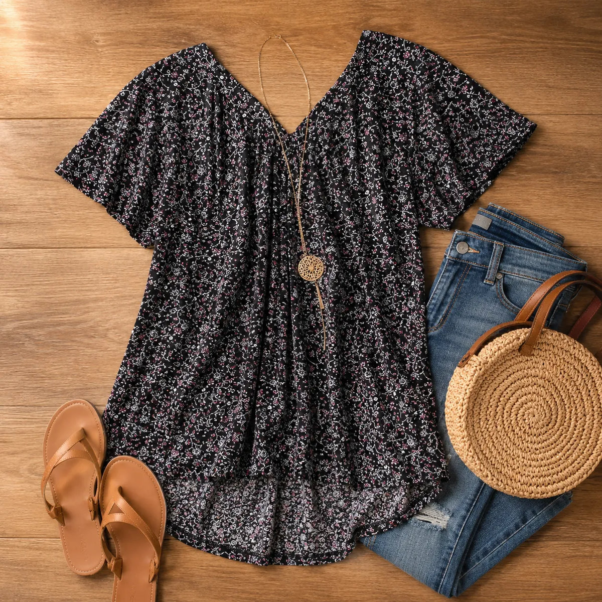 Eleanor | Women's V-Neck Tunic Top | Floral Print · Eltrendio