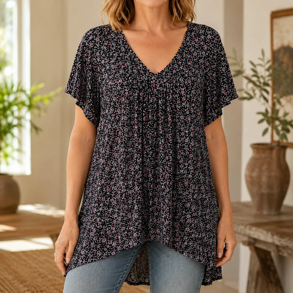 Eleanor | Women's V-Neck Tunic Top | Floral Print · Eltrendio