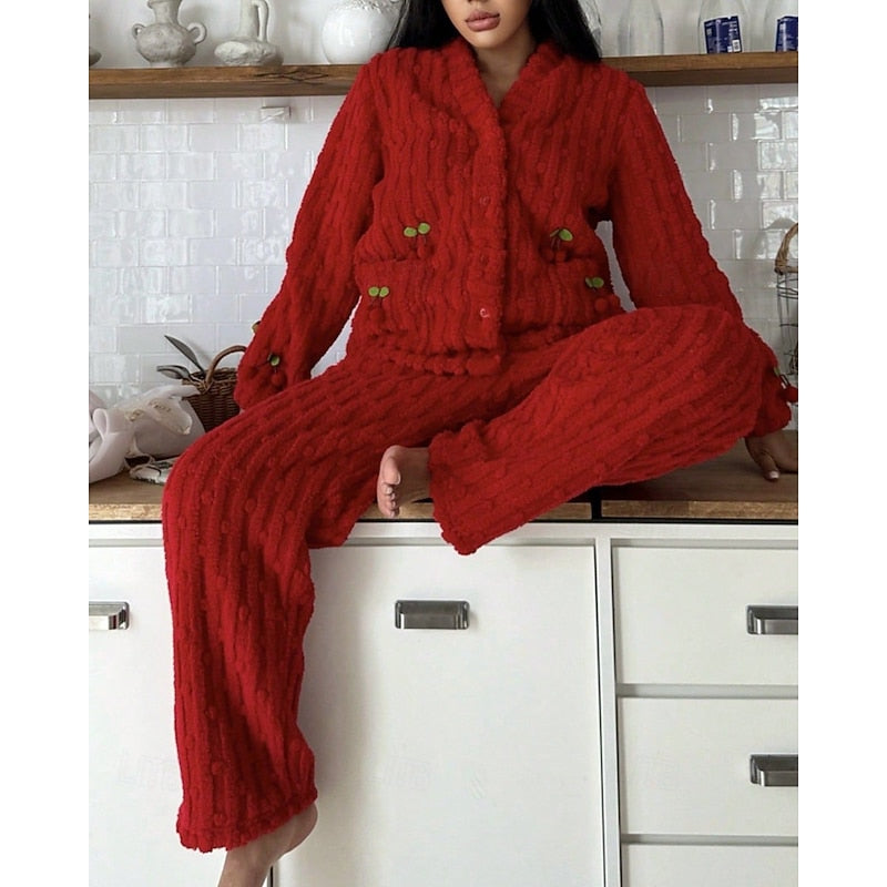 Elodie | Women's Fleece Lounge Set | Soft Cherry · Eltrendio