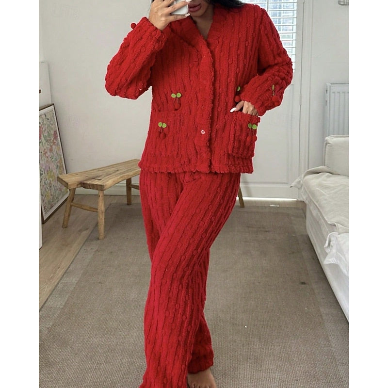 Elodie | Women's Fleece Lounge Set | Soft Cherry · Eltrendio