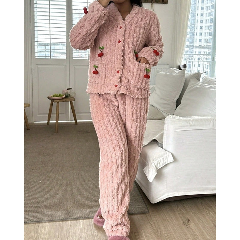 Elodie | Women's Fleece Lounge Set | Soft Cherry · Eltrendio