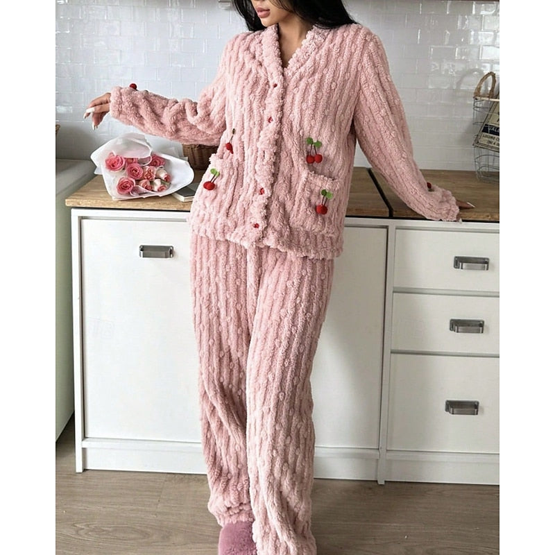 Elodie | Women's Fleece Lounge Set | Soft Cherry · Eltrendio