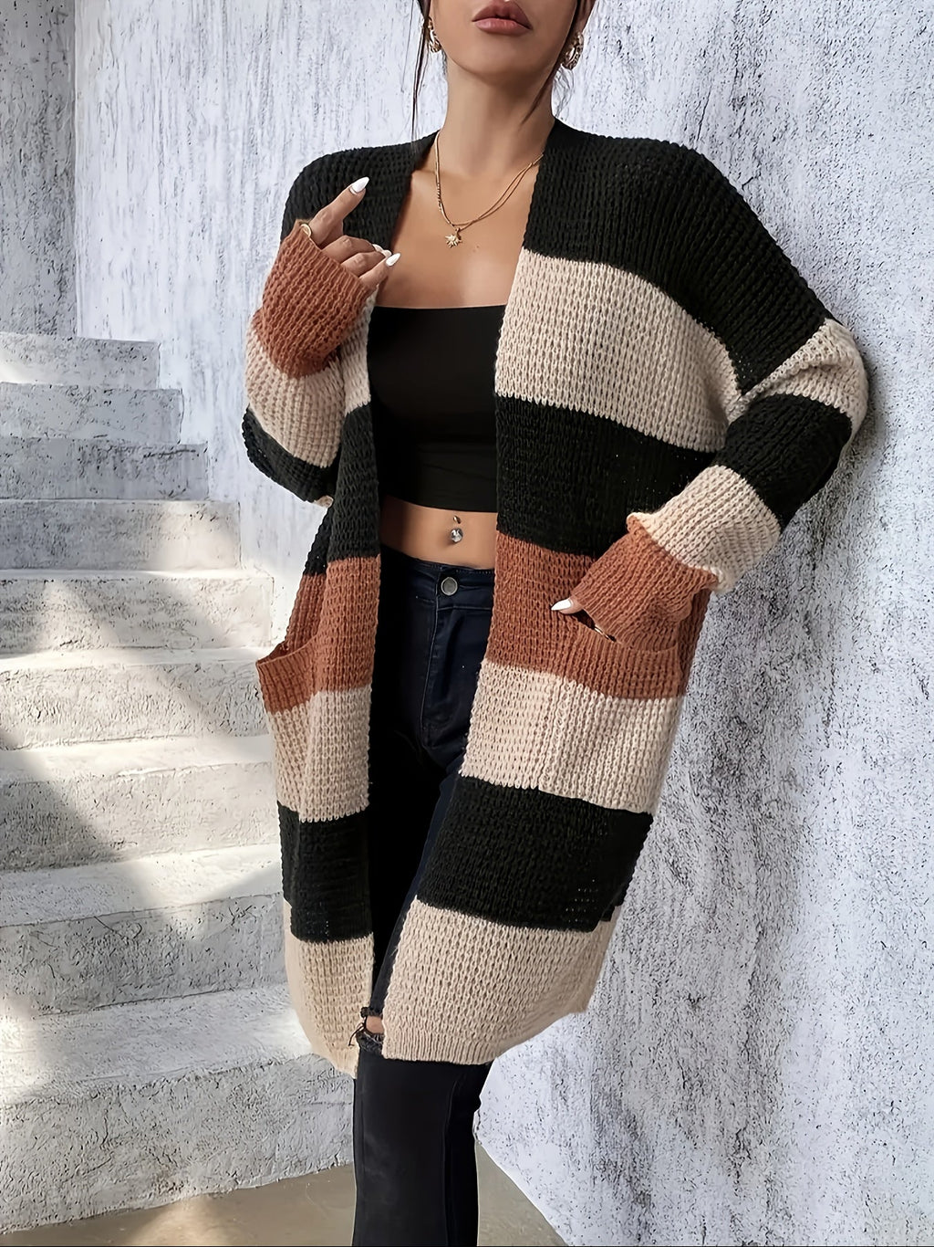 Elodie | Women's Open Front Cardigan | Colour Block · Eltrendio