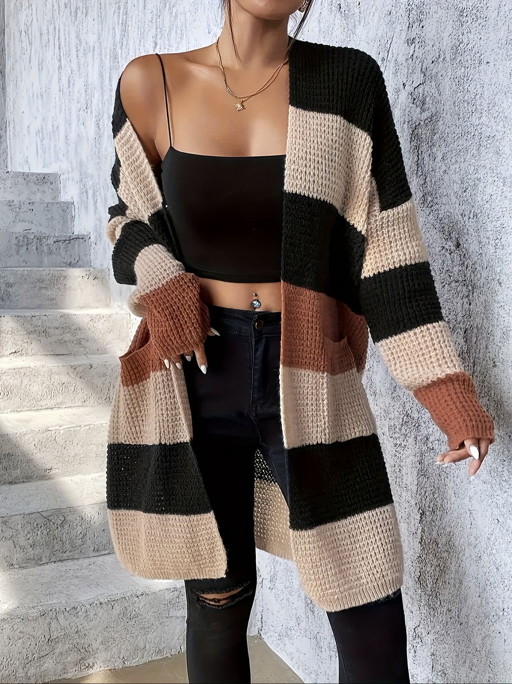 Elodie | Women's Open Front Cardigan | Colour Block · Eltrendio