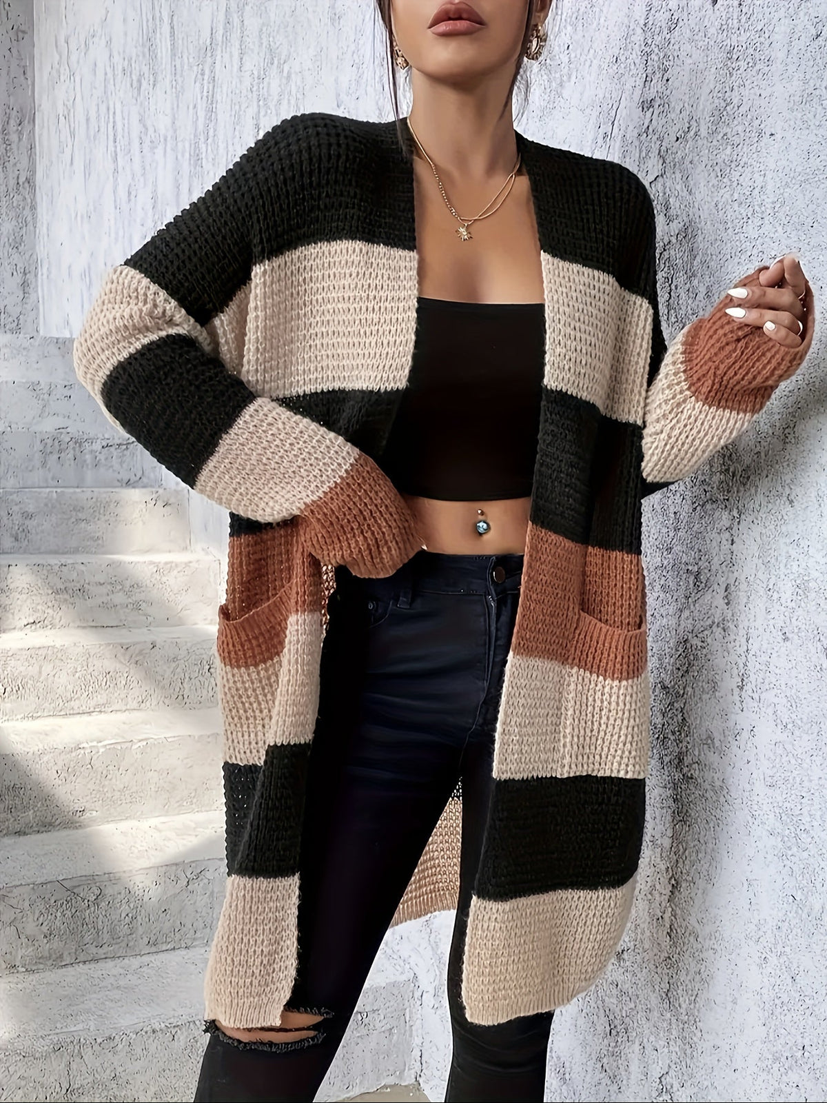 Elodie | Women's Open Front Cardigan | Colour Block · Eltrendio