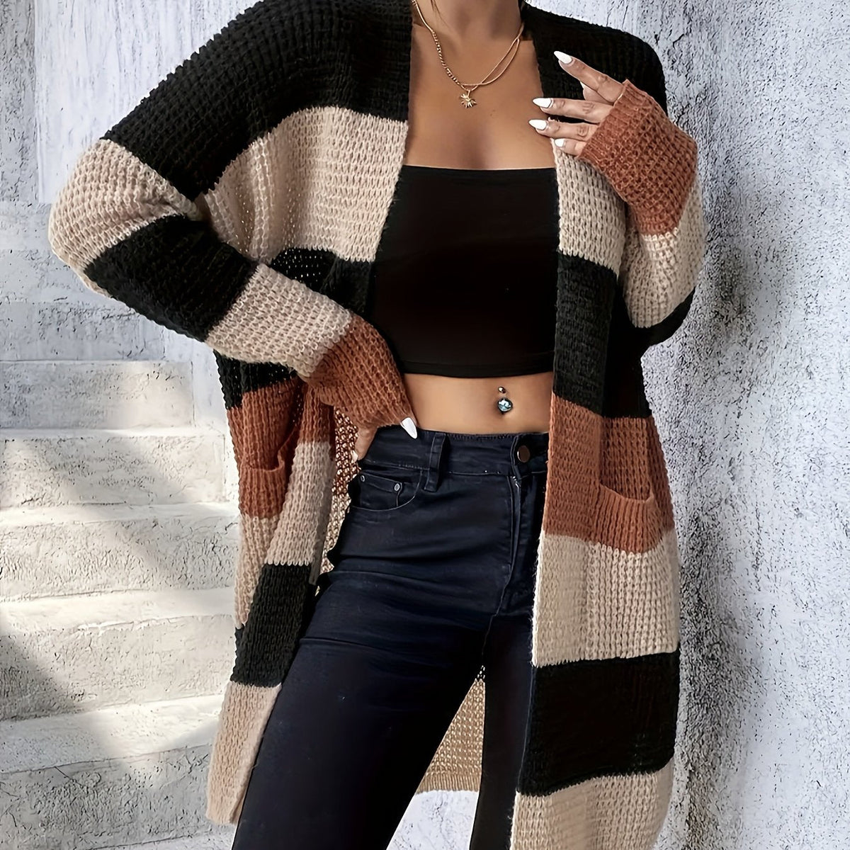 Elodie | Women's Open Front Cardigan | Colour Block · Eltrendio
