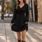Elodie | Women's V-Neck Jumper Dress | Pointelle Knit · Eltrendio
