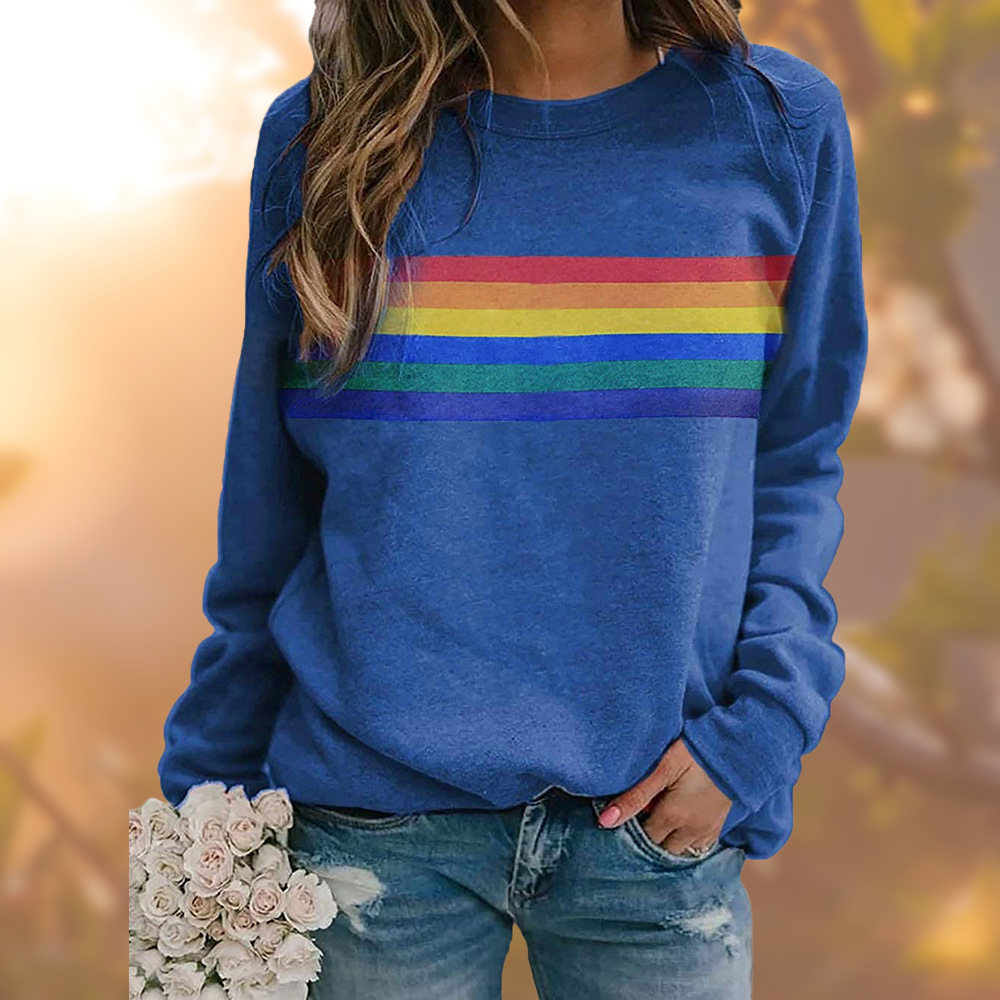 Elsie | Women's Crewneck Sweatshirt | Rainbow Stripe · Eltrendio