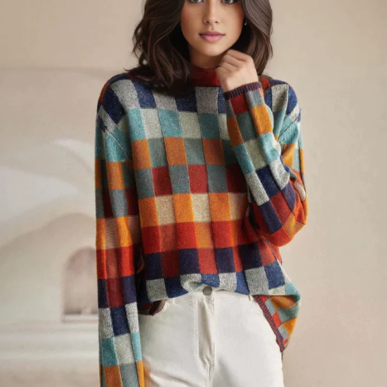 Elsie | Women's Oversized Jumper | Checkerboard Print · Eltrendio