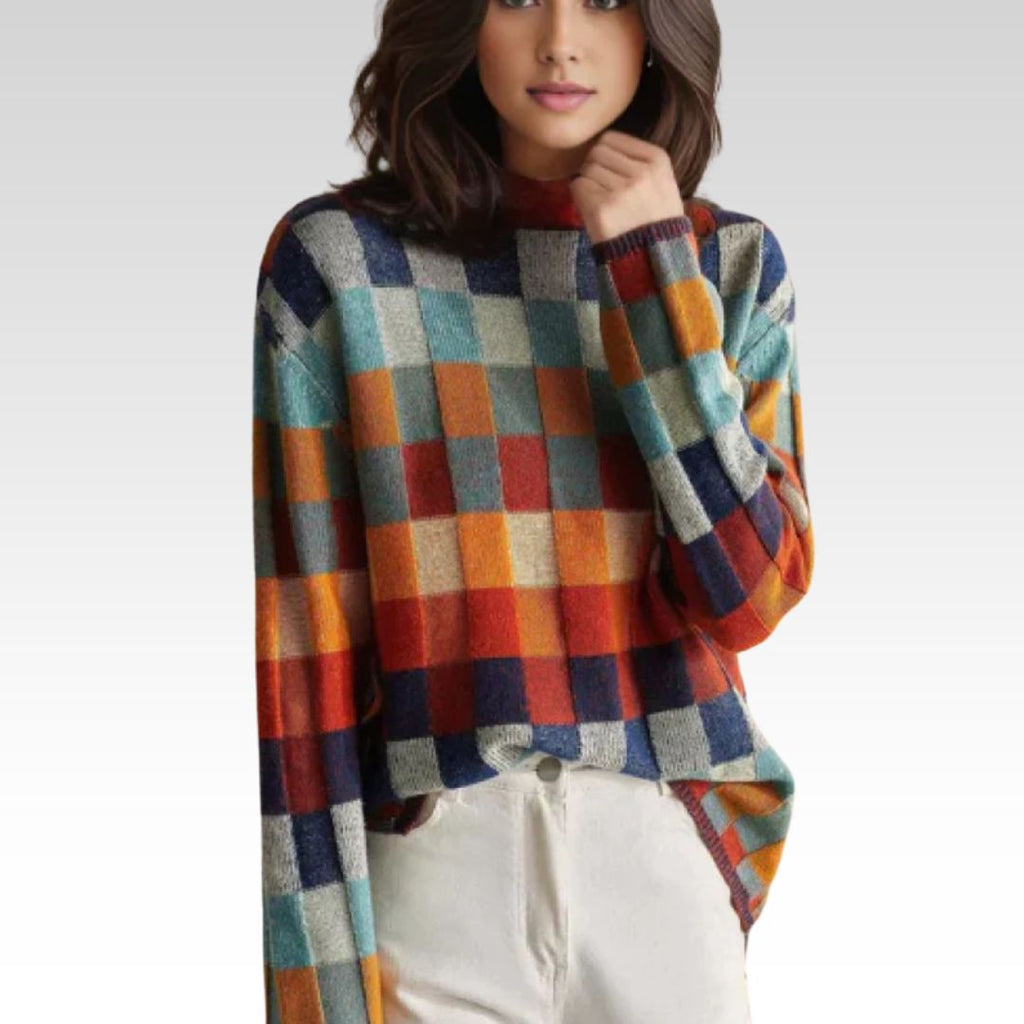 Elsie | Women's Oversized Jumper | Checkerboard Print · Eltrendio
