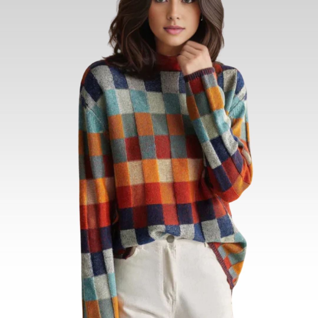 Elsie | Women's Oversized Jumper | Checkerboard Print · Eltrendio