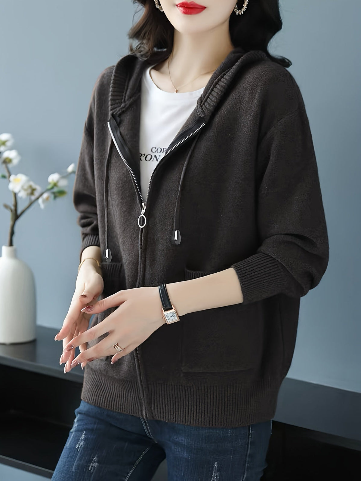 Elspeth | Women's Zip-Up Hoodie | Drawstring Hood · Eltrendio