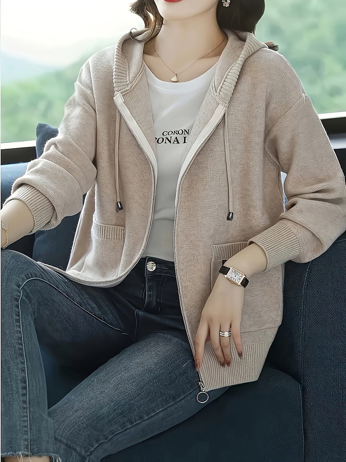 Elspeth | Women's Zip-Up Hoodie | Drawstring Hood · Eltrendio