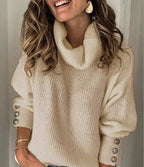 Emily | Women's Turtleneck Jumper | Button Cuffs · Eltrendio
