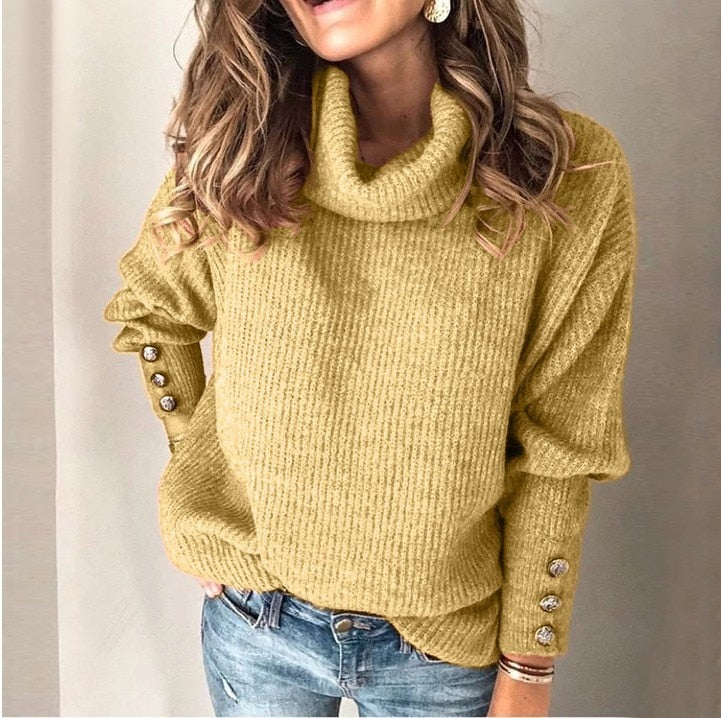 Emily | Women's Turtleneck Jumper | Button Cuffs · Eltrendio